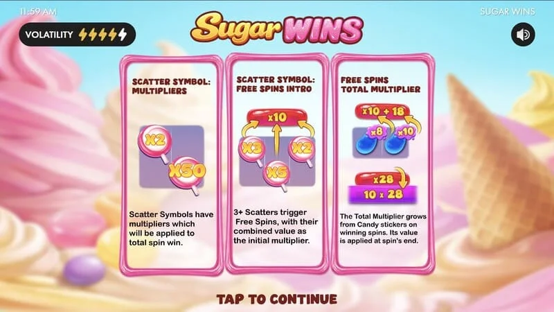 Sugar Wins - hlavné menu slotu
