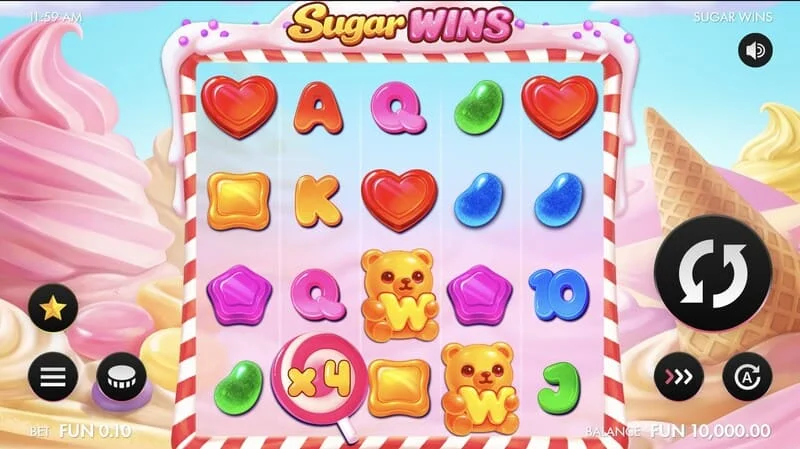 Sugar Wins - herná obrazovka s valcami 5x4